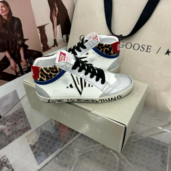2024 Unisex GGDB White Leopard Blue Leather Suede High-Top Sneakers MJ00300