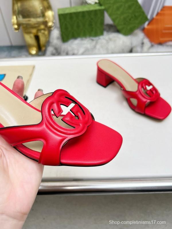 2025 Gucci Red Leather Slippers
