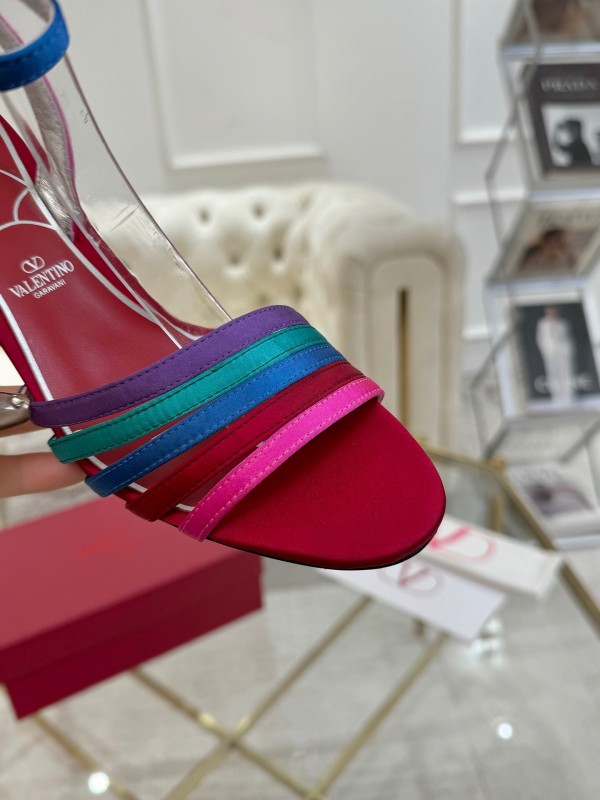 2025 Women Valentino Red Blue Green Pink Leather Suede High Heel Sandals LY00310