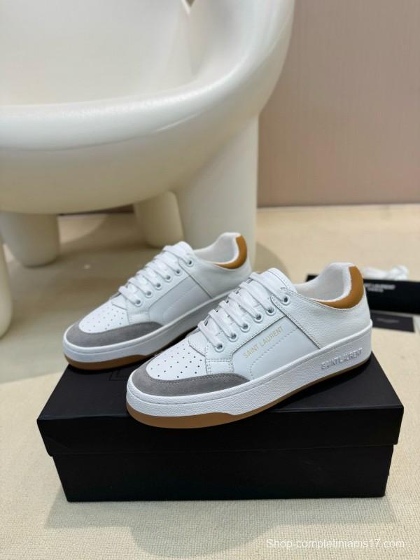 2024 Unisex Yves Saint Laurent White Grey Brown Leather Suede Sneakers