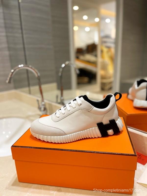 2024 Unisex Hermès white black leather sneakers