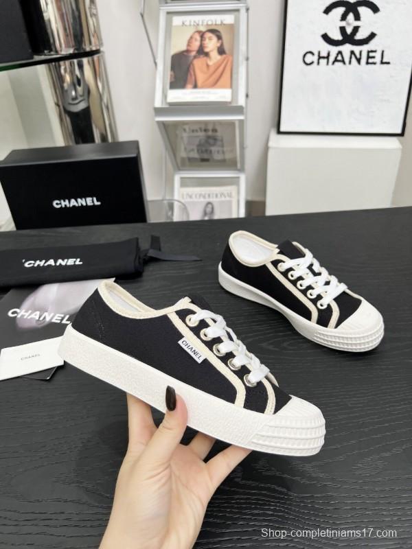 2025 Women Chanel Black Canvas Sneakers LY00230