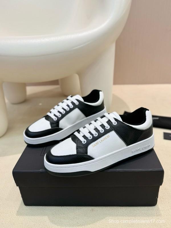 2024 Unisex Yves Saint Laurent Black White Silk Leather Sneakers MJ00350