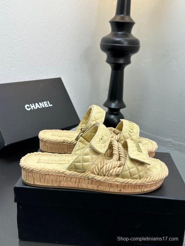 2025 Slippers Chanel Yellow Fabric Rope Slides