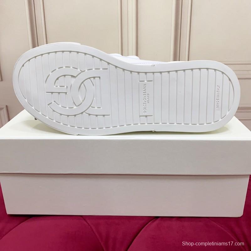 2025 Unisex Dolce & Gabbana White Leather Mesh Sneakers