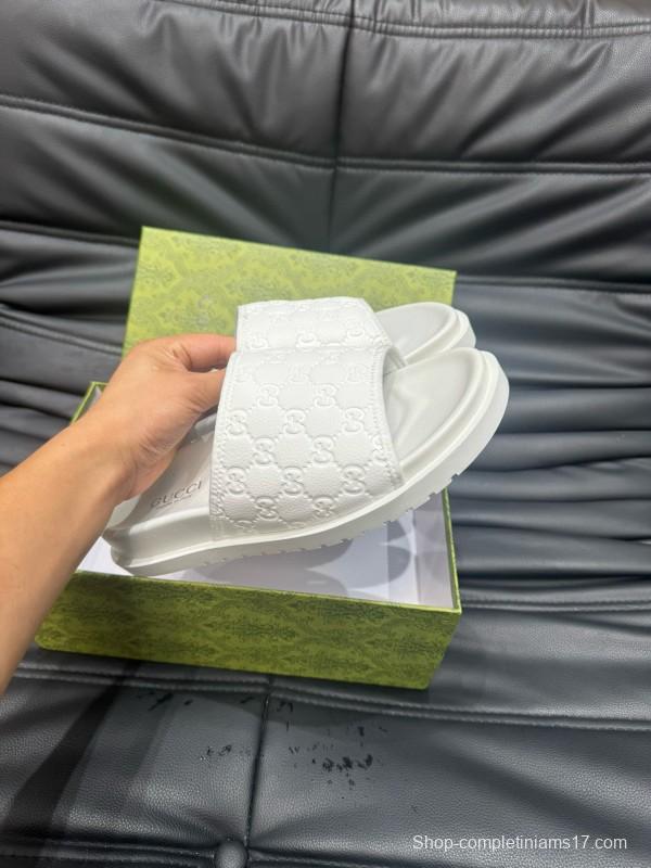 2024 GUCCI White Leather Slippers MJ00200