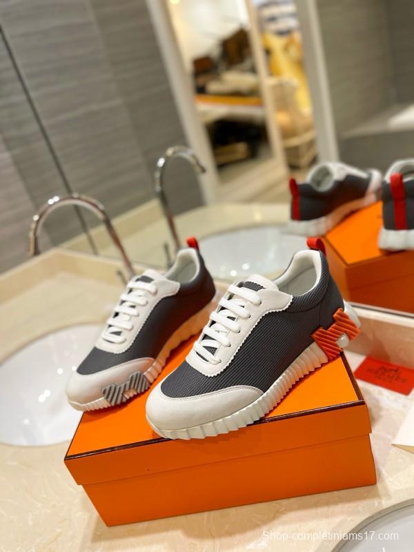 2024 Unisex Hermès Black White Imported Silk Sheepskin Imported Suede Casual Sneakers MJ00320