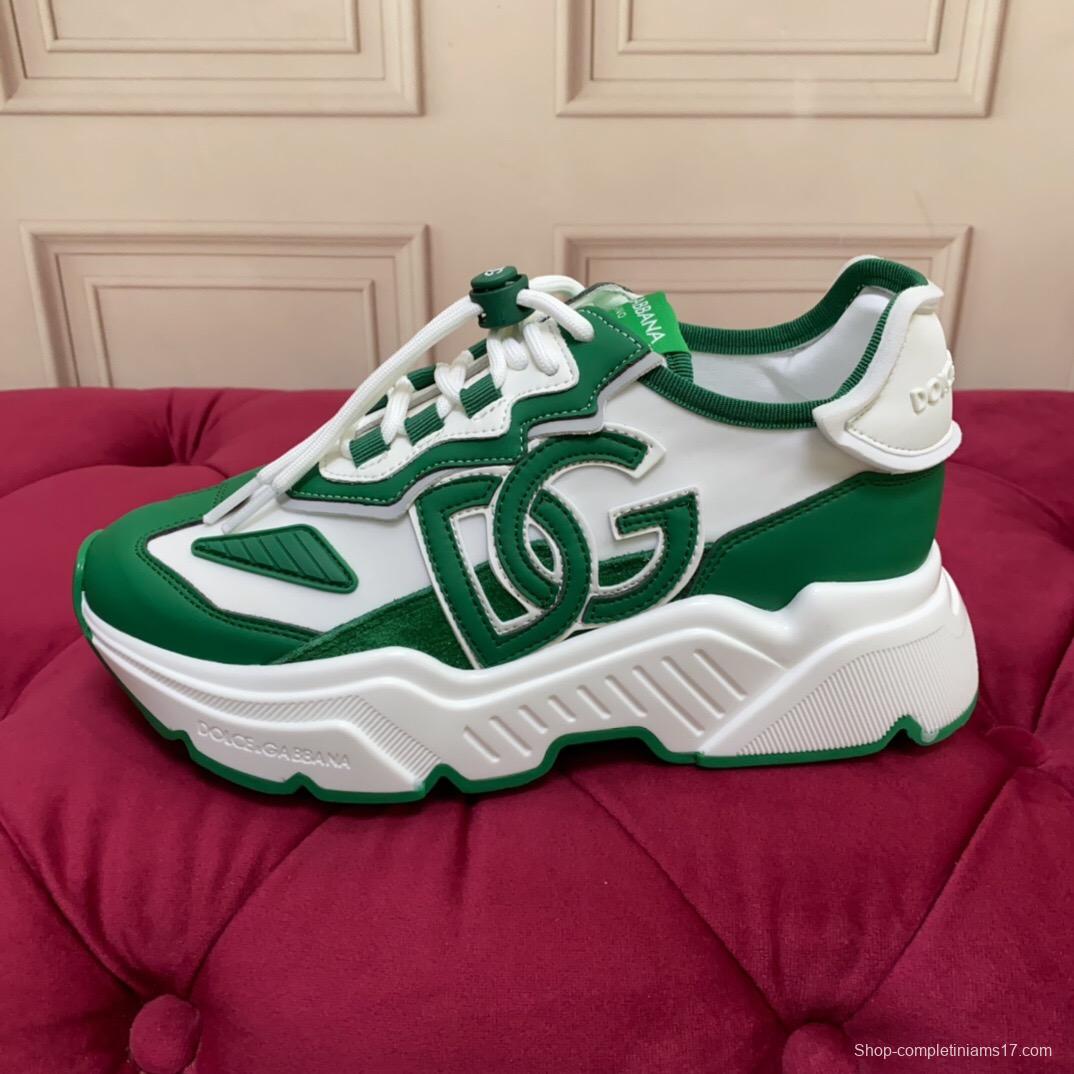 2025 Unisex Dolce & Gabbana Green White Leather Lycra Sneakers DG LY00330(F)/LY00340(M)