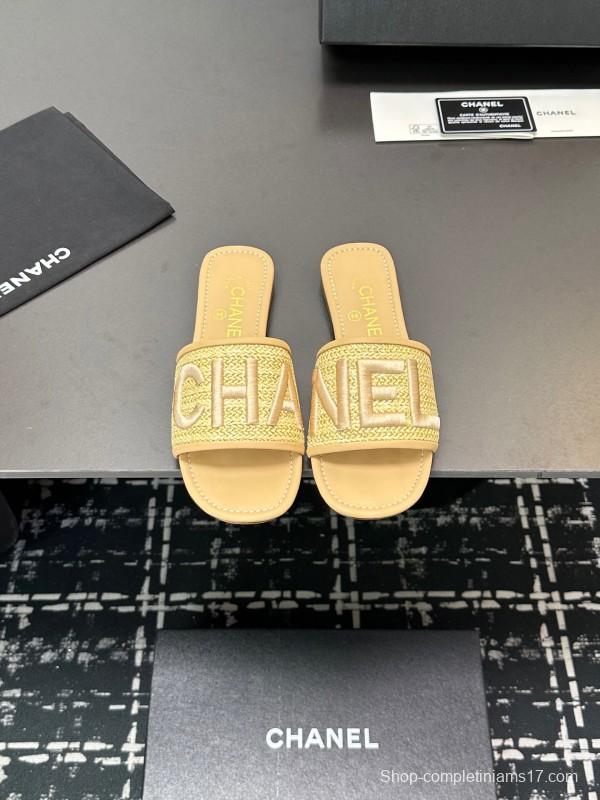 2025 Women Chanel Beige Fabric Sandals
