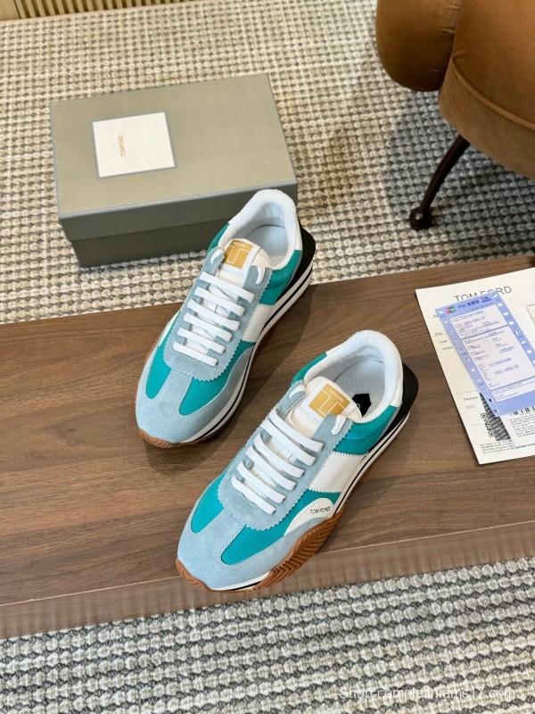 2025 Unisex TOM FORD Blue White Black Suede Leather Sneakers LY00360(F)/LY00370(M)