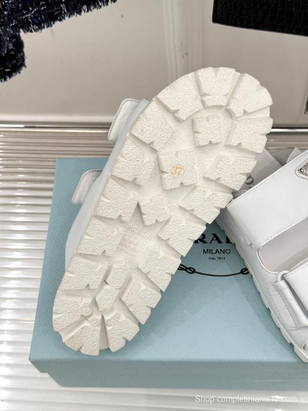 2025 Women Prada White Leather Slippers KFY00240
