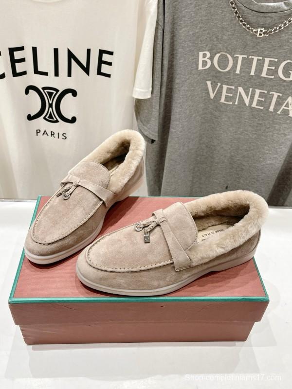 2024 Women LP Beige Suede Loafers Shearling MJ00300