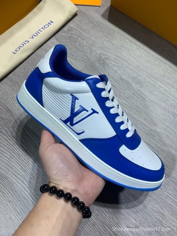2024 Men Louis Vuitton Blue White Leather Sneakers MJ00380