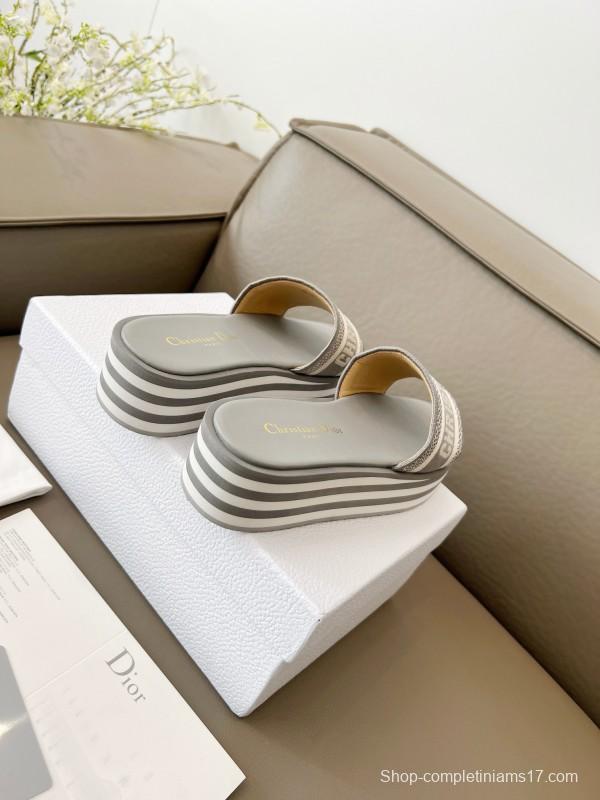 2025 Women Dior Grey Canvas Slippers CH