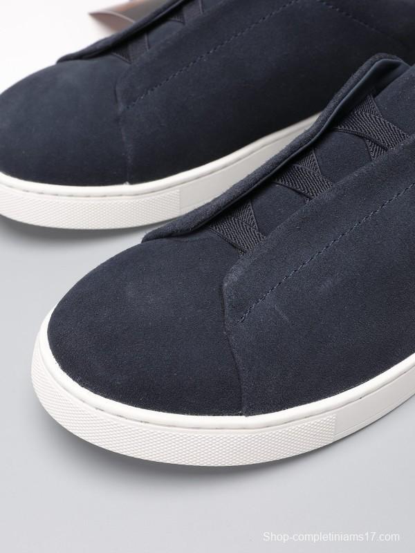 2024 Men Ermenegildo Zegna dark blue suede low top sneakers MJ00240