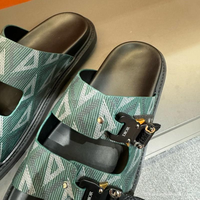 2024 Men's Dior Green Canvas Leather Slippers