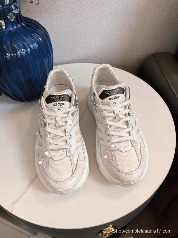 2024 Unisex Valentino White Silver Mesh Leather Sneakers MJ00410