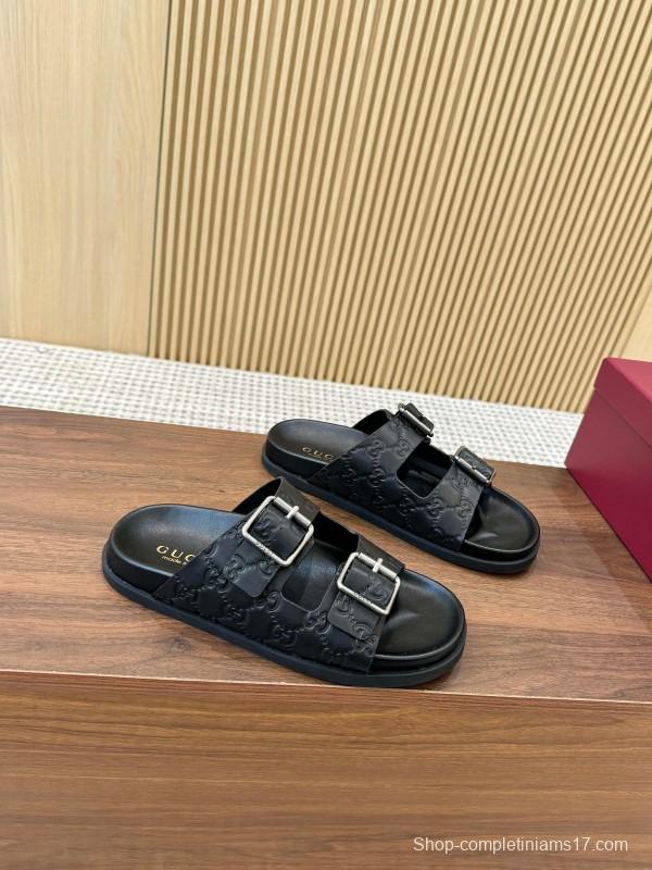 2025 Women Gucci Black Leather Sandals Buckle LY00230