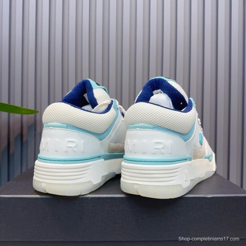 2024 Unisex Amiri White Light Blue Leather Mesh Sneakers MJ00360