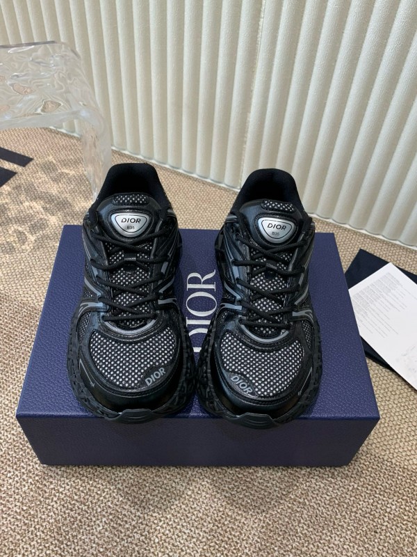 2024 Unisex Dior Black Mesh Leather Sneakers MJ00400