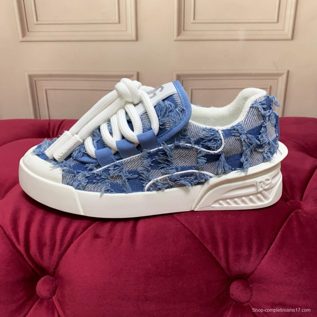 2024 Women Dolce & Gabbana Blue Denim Canvas Sneakers