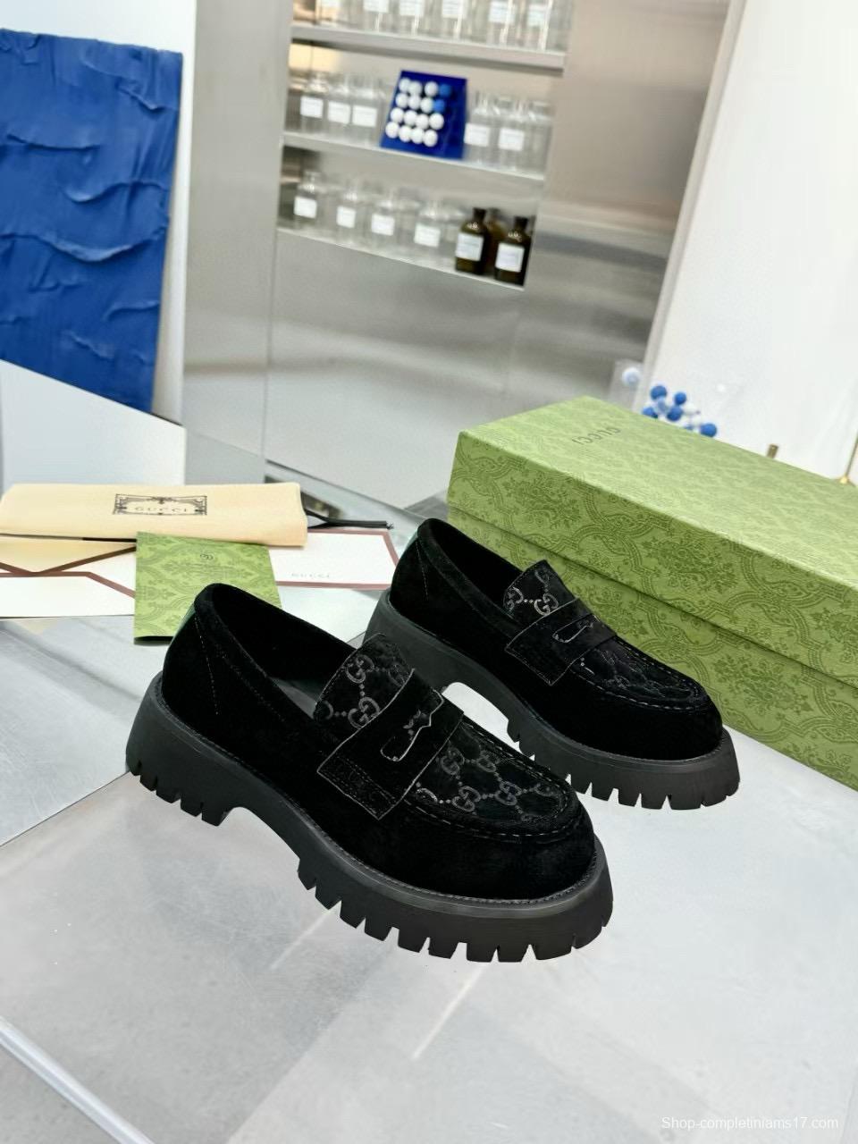 2024 Women Gucci Black Suede Leather Loafers MJ00320