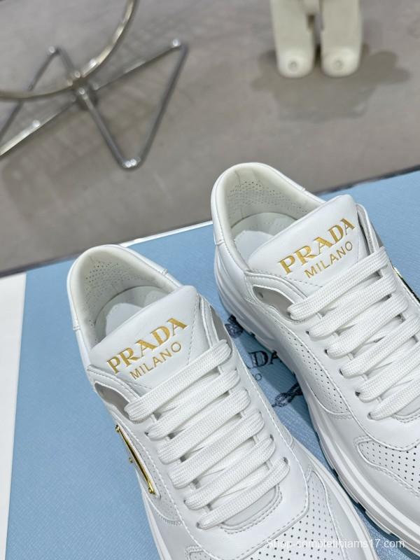 2025 Unisex Prada White Leather Sneakers KFY00310