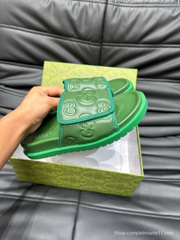 2024 Gucci Green Leather Slippers MJ00200