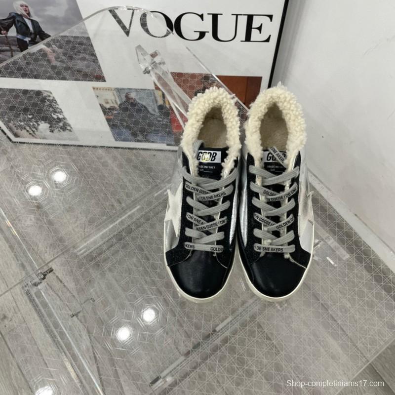 2025 Women GGDB Silver Black Leather Shearling Sneaker