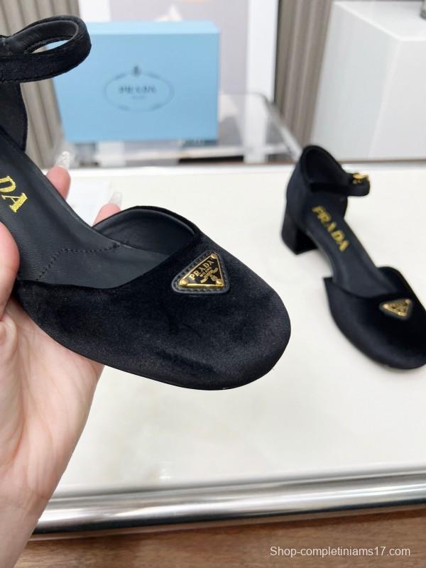 2025 Women Prada Black Suede Mary Jane Buckle LY00270