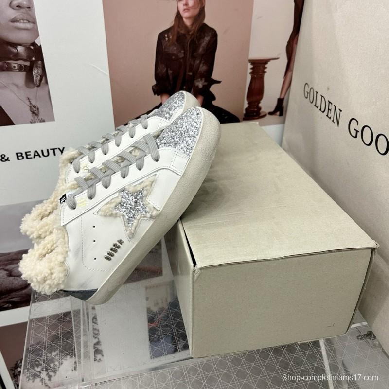 2025 Women GGDB White Gray Shearling Leather Sneakers