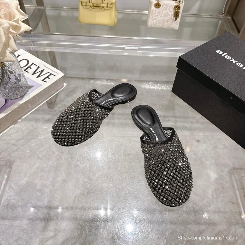 2025 Slippers Alexander Wang Black Mesh Leather Stud LY00310
