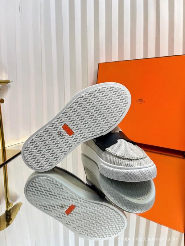 2025 Unisex Hermès Black White Leather Fabric Loafers LY00310(F)/LY00320(M)