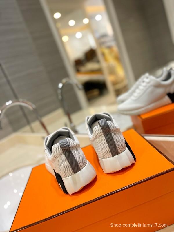 2024 Unisex Hermès White Imported Calf Suede Rain Cloth Casual Sneakers MJ00320