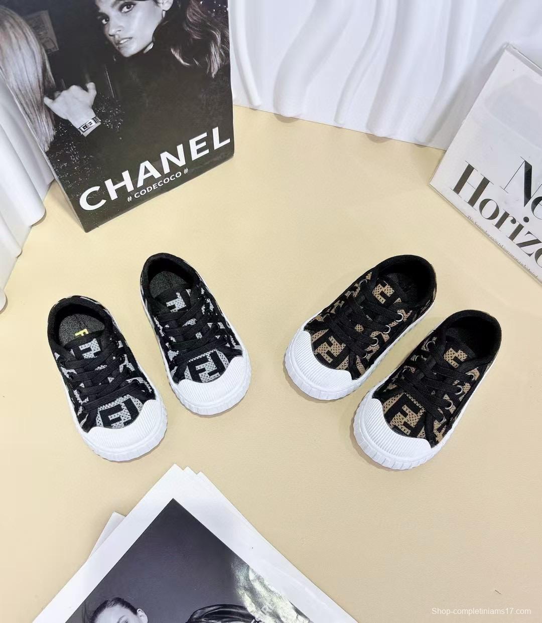 2024 Kids Fendi Black Brown Canvas Sneakers
