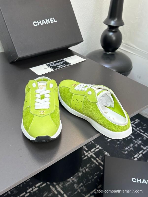 2025 Women CHANEL Green Suede Casual Sneakers Handmade For LY00360(F)