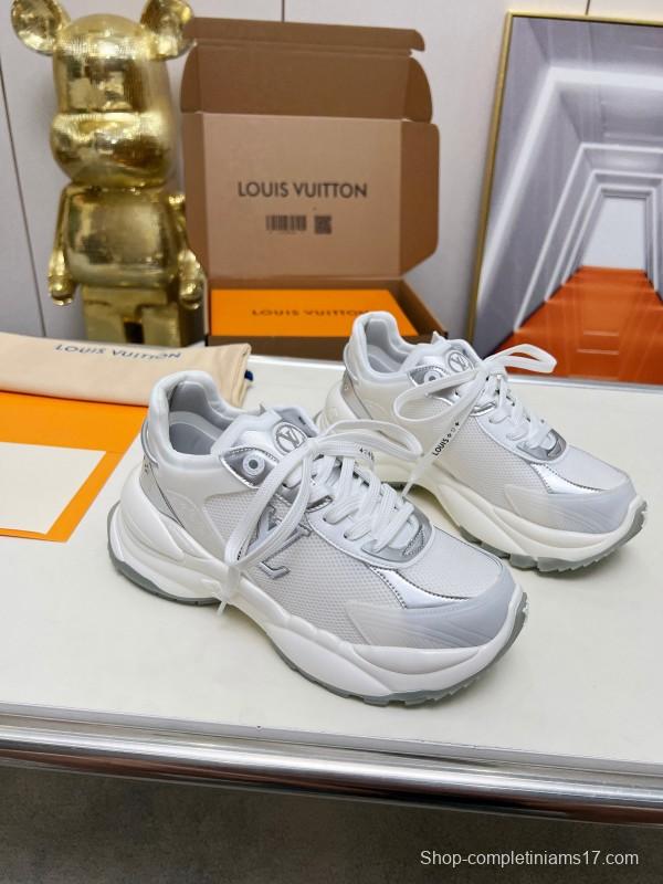 2025 Women Louis Vuitton White Grey Mesh Leather Sneakers LY00340