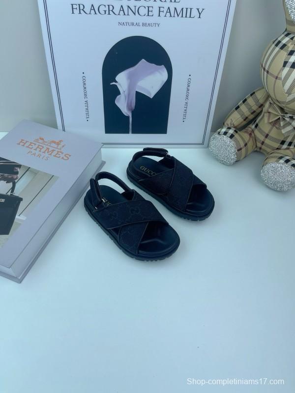 2025 Kids Gucci Black Leather Sandals