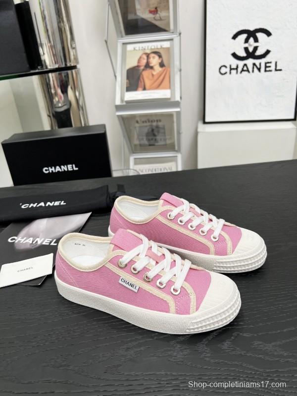 2025 Women Chanel Pink Canvas Sneakers