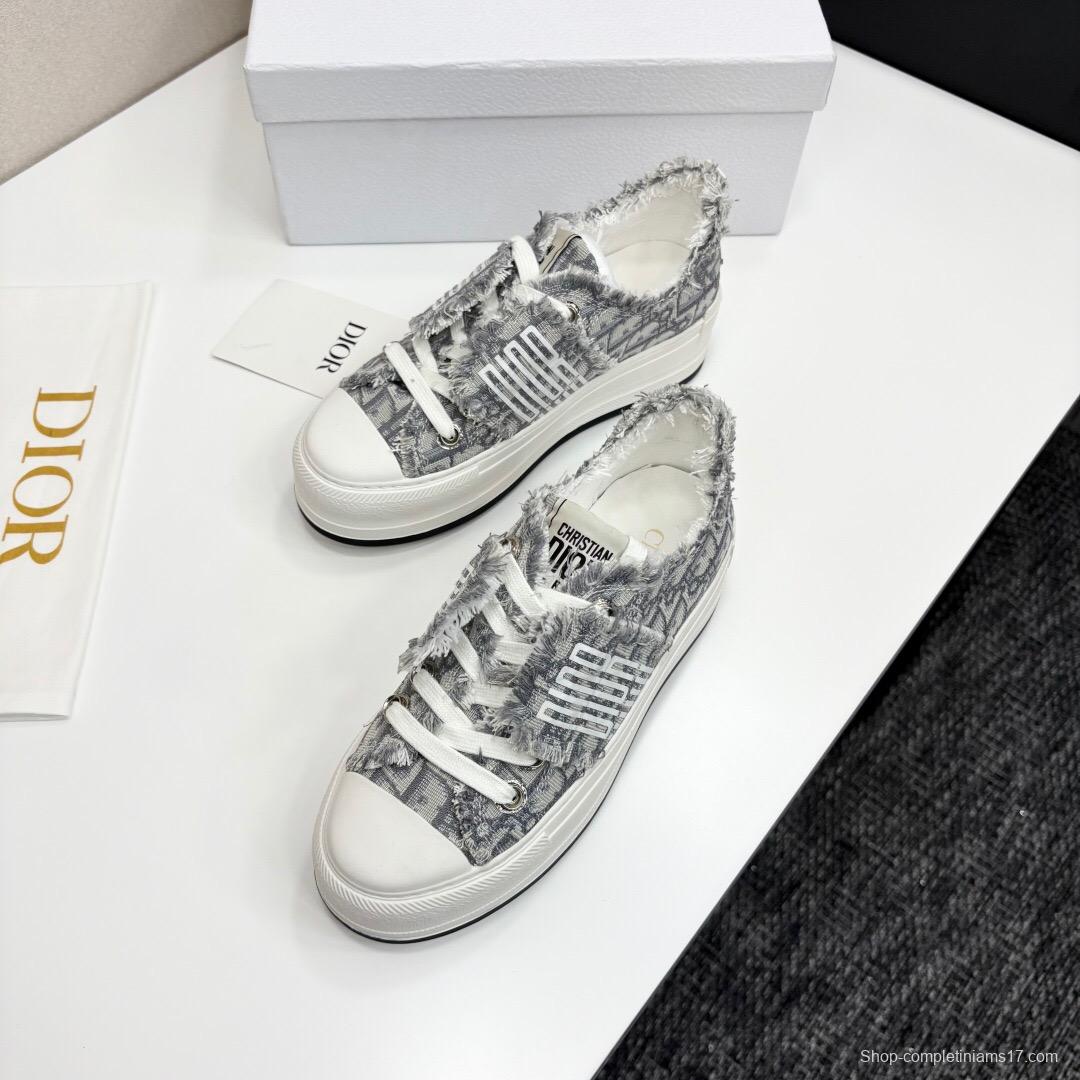 2025 Women Dior Grey Canvas Fur Sneaker LY00300