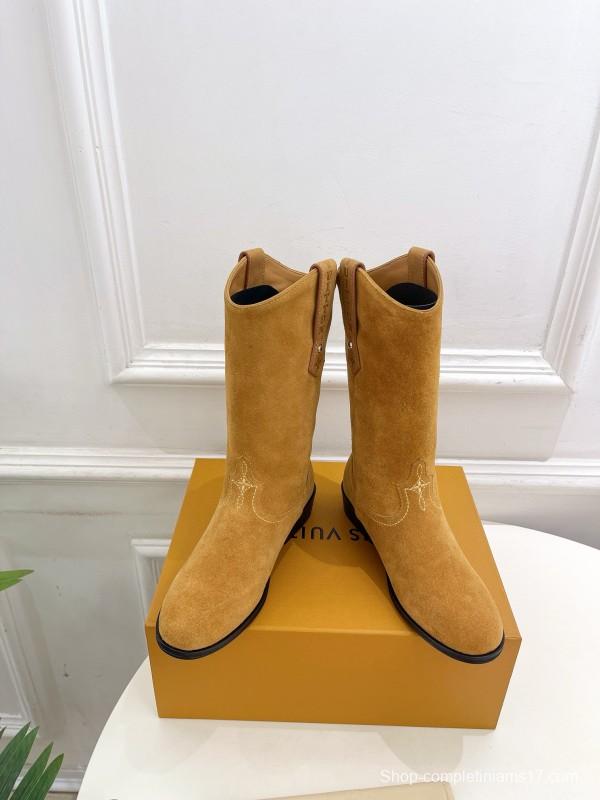 2024 Women Louis Vuitton Brown Suede Leather Boots MJ00440(F)
