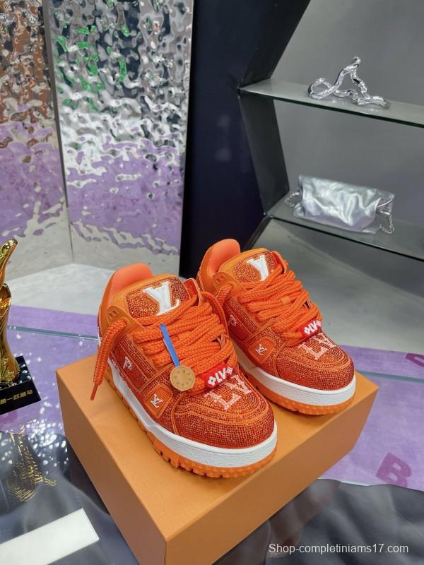 2024 Kids Louis Vuitton Orange Leather LV Trainer