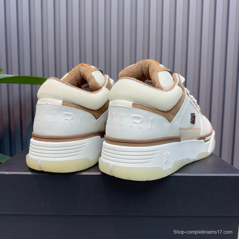 2024 Unisex Amiri White Beige Leather Mesh Sneakers MJ00360