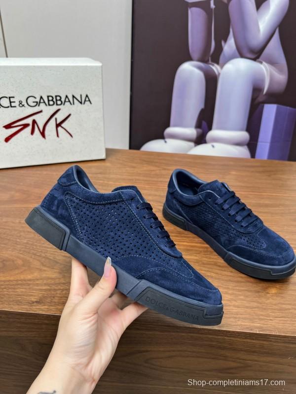 2025 Men Dolce & Gabbana Navy Suede Sneakers LY00280