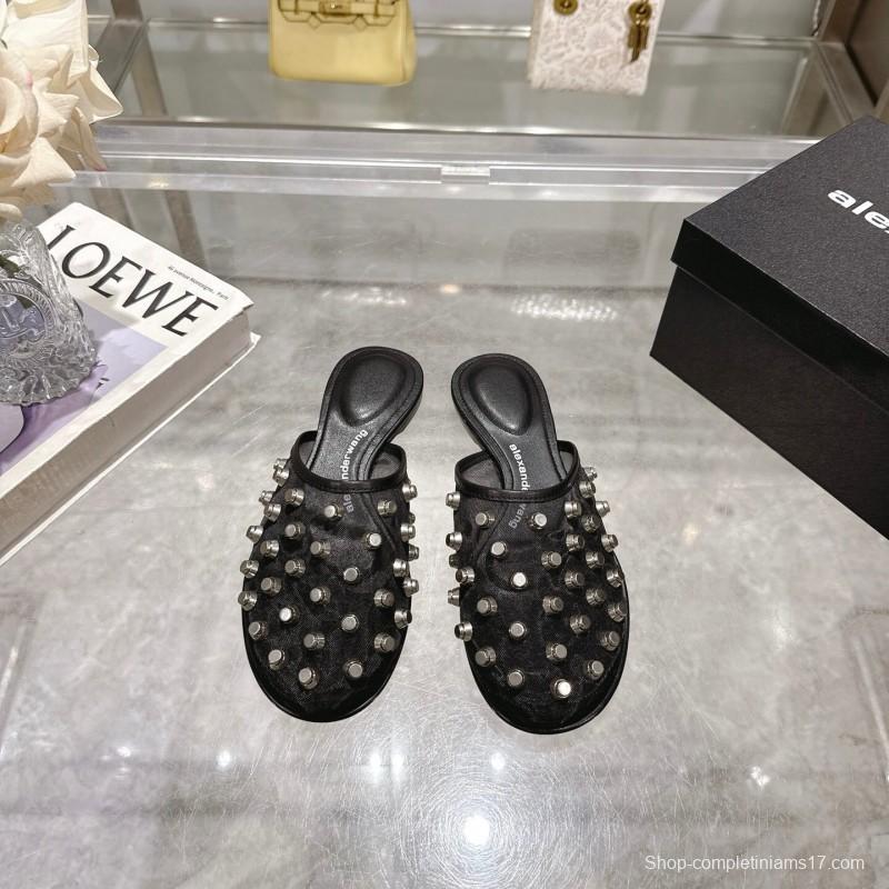 2025 Slippers Alexander Wang Black Leather Studded LY00310