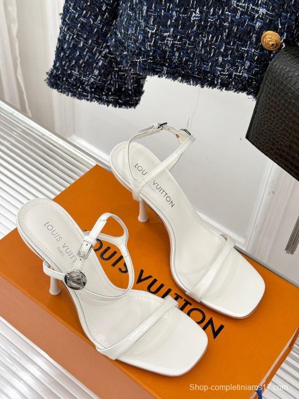2025 Women Louis Vuitton White Leather Strappy Sandals KFY00280