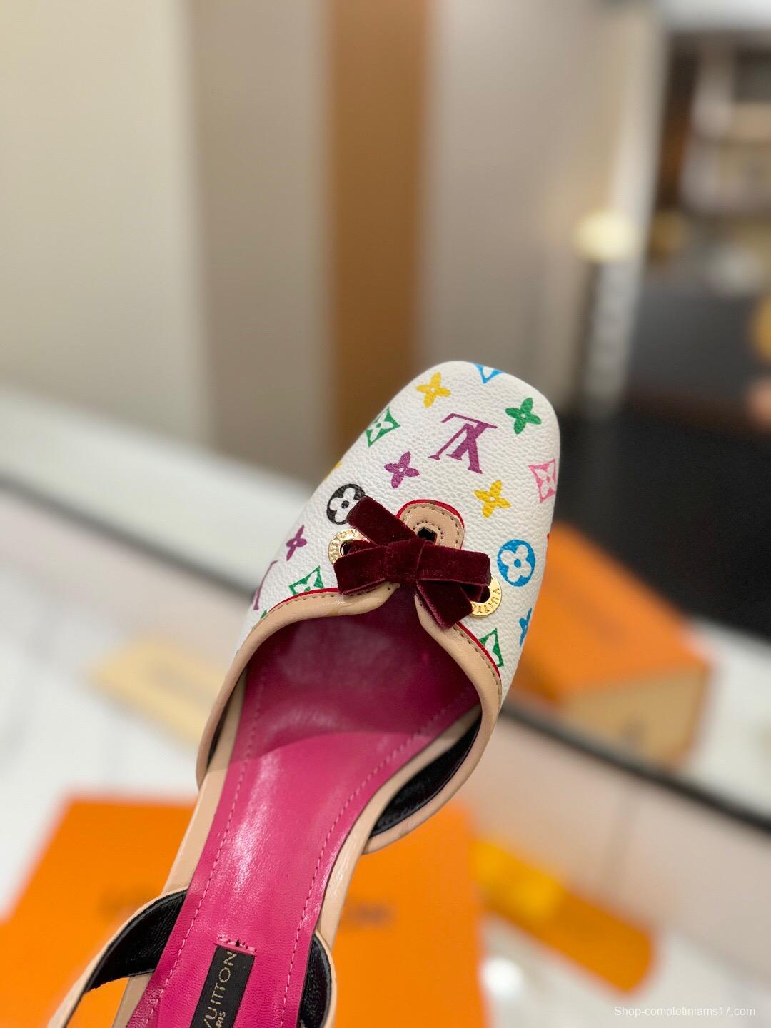 2025 Women Louis Vuitton White Multicolor Canvas Slingback Heels KFY00310