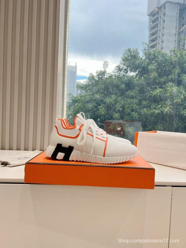 2024 Unisex Hermès white orange knit sneakers
