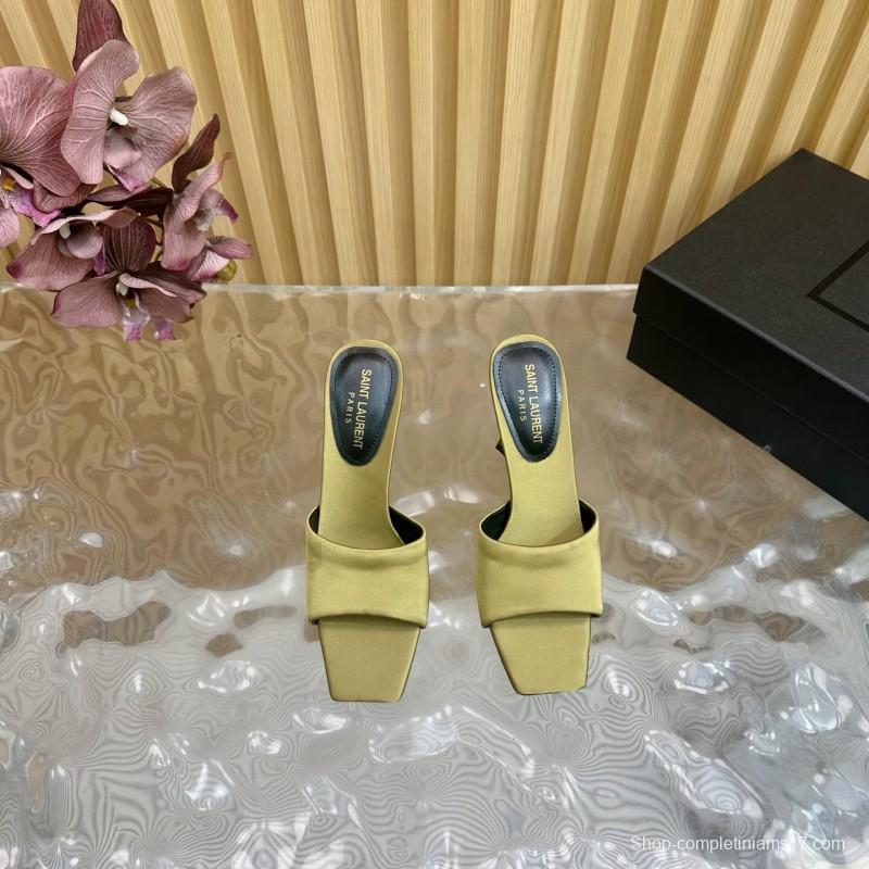 2025 Women Yves Saint Laurent Beige Satin Heeled Sandals