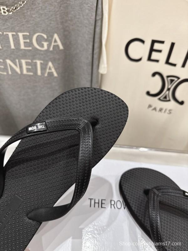 2025 Unisex The Row Black Rubber Flip Flop Minimalist Design Casual Beach Sandals KFY00160